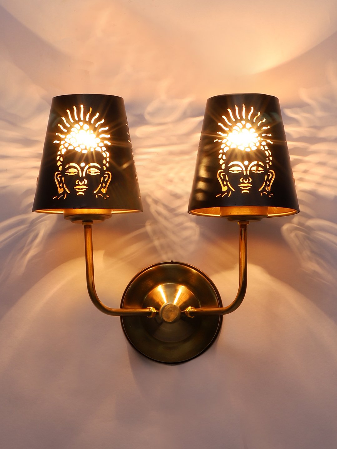 Ambika Home Designer Dual Gold Metal Wall Lamp with Etched Shade for Bedroom | Luxury Decorative Wall Light for Living Room, Bedroom, Hallway & Home Décor - Image 6