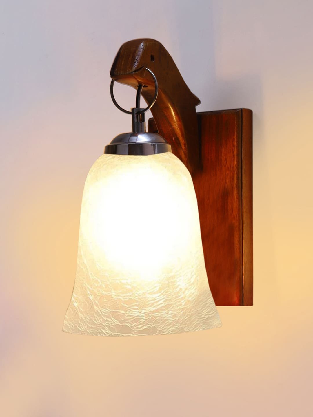 Ambika Home Wooden Wall Lamp with White Milky Crinkle Glass | Modern Wall Light for Living Room Bedroom Hallway Lobby Staircase | Decorative Indoor Wall Sconce - Image 3