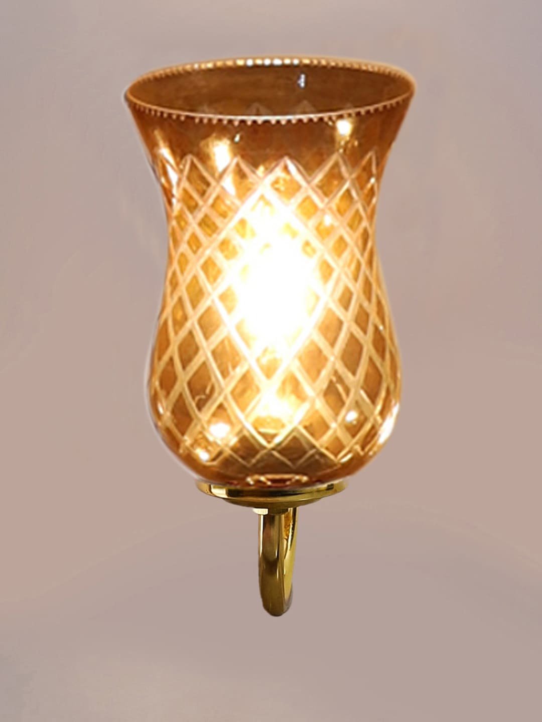 Ambika Home Gold wall lamp with Amber Smoke Glass | Modern Wall Light for Living Room Bedroom Hallway Lobby Staircase | Decorative Indoor Wall Sconce - Image 2