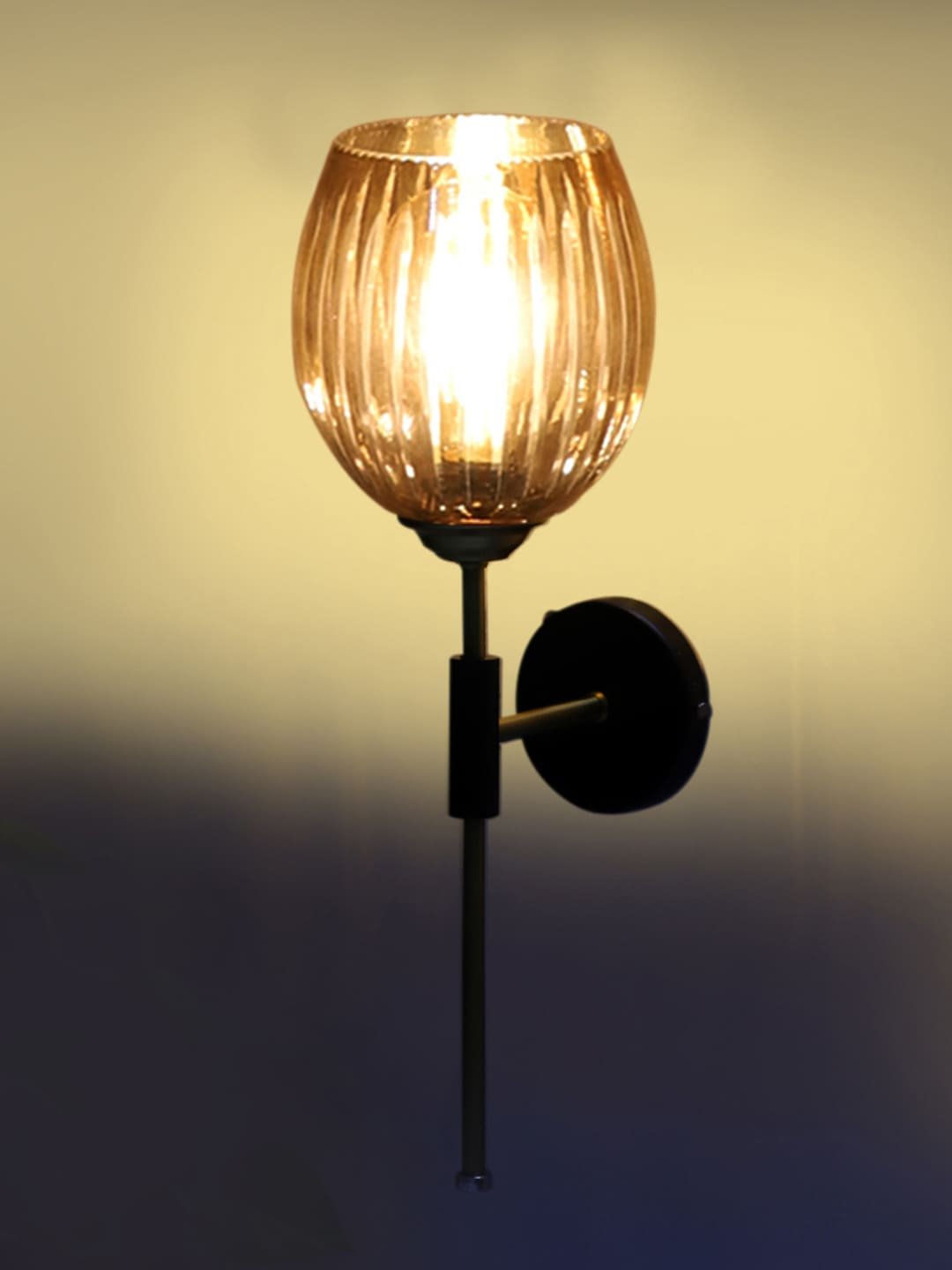 Ambika Home Metal wall mounted lamp with Diamond Cut Smoke Glass | Modern Wall Light for Living Room Bedroom Hallway Lobby Staircase | Decorative Indoor Wall Sconce - Image 2