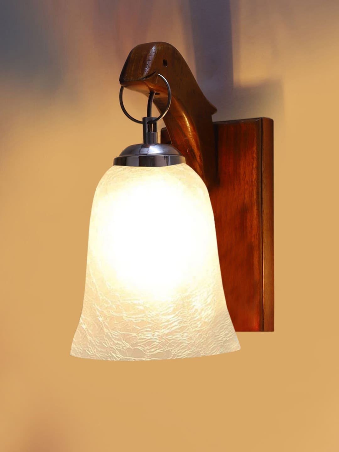 Ambika Home Wooden Wall Lamp with White Milky Crinkle Glass | Modern Wall Light for Living Room Bedroom Hallway Lobby Staircase | Decorative Indoor Wall Sconce - Image 2