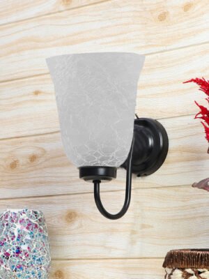 Ambika Home Black wall mounted lamp with White Milky Crinkle Glass | Modern Wall Light for Living Room Bedroom Hallway Lobby Staircase | Decorative Indoor Wall Sconce