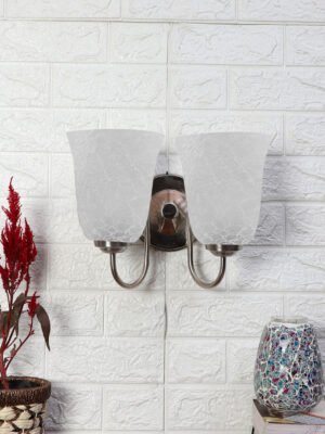 Ambika Home Steel Dual  Wall Lamp with White Milky Crinkle Glass | Modern Wall Light for Living Room Bedroom Hallway Lobby Staircase | Decorative Indoor Wall Sconce