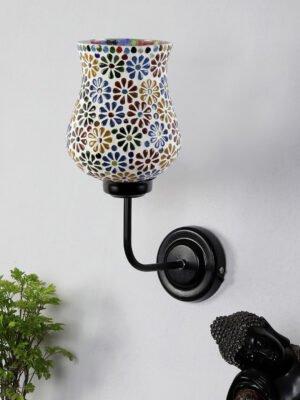 Ambika Home Multicolor Mosaic Glass shade wall mounted lamp with iron base Decorative Wall Lamp for Living Room, Bedroom & Hallway