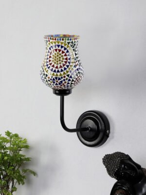 Ambika Home Multicolor Mosaic Glass shade wall mounted lamp with iron base Decorative Wall Lamp for Living Room, Bedroom & Hallway