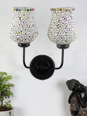 Ambika Home Dual Multicolor Mosaic Glass Wall Mounted Lamp with Iron Base Decorative Wall Lamp for Living Room, Bedroom & Hallway