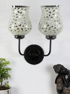 Ambika Home Dual Multicolor Mosaic Glass Wall Mounted Lamp with Iron Base Decorative Wall Lamp for Living Room, Bedroom & Hallway