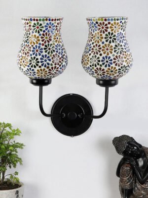 Ambika Home Dual Multicolor Mosaic Glass Wall Mounted Lamp with Iron Base Decorative Wall Lamp for Living Room, Bedroom & Hallway