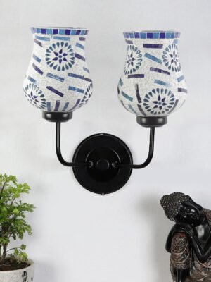 Ambika Home Dual Multicolor Mosaic Glass Wall Mounted Lamp with Iron Base Decorative Wall Lamp for Living Room, Bedroom & Hallway