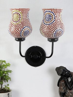 Ambika Home Dual Multicolor Mosaic Glass Wall Mounted Lamp with Iron Base Decorative Wall Lamp for Living Room, Bedroom & Hallway