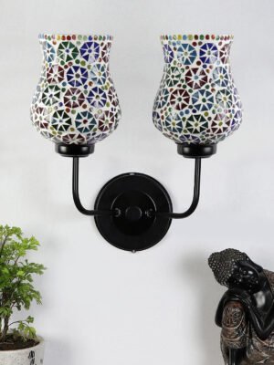 Ambika Home Dual Multicolor Mosaic Glass Wall Mounted Lamp with Iron Base Decorative Wall Lamp for Living Room, Bedroom & Hallway