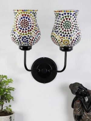 Ambika Home Dual Multicolor Mosaic Glass Wall Mounted Lamp with Iron Base Decorative Wall Lamp for Living Room, Bedroom & Hallway