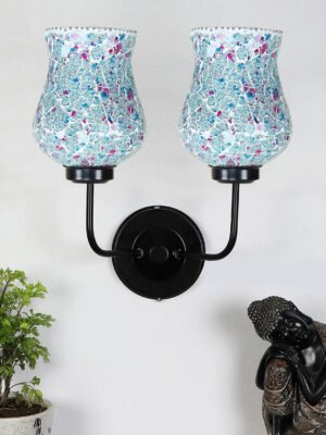 Ambika Home Dual Multicolor Mosaic Glass Wall Mounted Lamp with Iron Base Decorative Wall Lamp for Living Room, Bedroom & Hallway