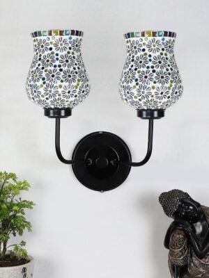 Ambika Home Dual Multicolor Mosaic Glass Wall Mounted Lamp with Iron Base Decorative Wall Lamp for Living Room, Bedroom & Hallway