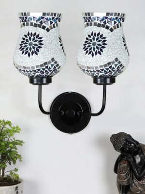 Ambika Home Dual Multicolor Mosaic Glass Wall Mounted Lamp with Iron Base Decorative Wall Lamp for Living Room, Bedroom & Hallway