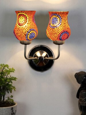 Ambika Home Dual Multicolor Mosaic Glass Wall Mounted Lamp with Steel Base Decorative Wall Lamp for Living Room, Bedroom & Hallway