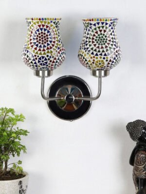 Ambika Home Dual Multicolor Mosaic Glass Wall Mounted Lamp with Steel Base Decorative Wall Lamp for Living Room, Bedroom & Hallway