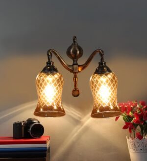 Ambika Home Dual Wall mounted Antique Gold lamp with Amber Smoke Glass | Modern Wall Light for Living Room Bedroom Hallway Lobby Staircase | Decorative Indoor Wall Sconce
