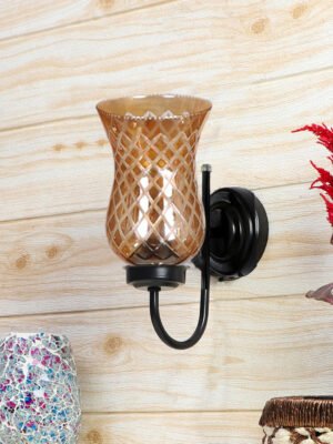 Ambika Home Black wall mounted lamp with Amber Smoke Glass | Modern Wall Light for Living Room Bedroom Hallway Lobby Staircase | Decorative Indoor Wall Sconce