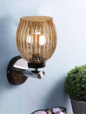Ambika Home Metal wall mounted lamp with Diamond Cut Smoke Glass | Modern Wall Light for Living Room Bedroom Hallway Lobby Staircase | Decorative Indoor Wall Sconce