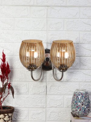 Ambika Home Steel Dual  Wall Lamp with Diamond Cut Smoke Glass | Modern Wall Light for Living Room Bedroom Hallway Lobby Staircase | Decorative Indoor Wall Sconce