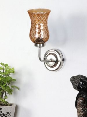 Ambika Home Steel wall mounted lamp with Amber Smoke Glass | Modern Wall Light for Living Room Bedroom Hallway Lobby Staircase | Decorative Indoor Wall Sconce