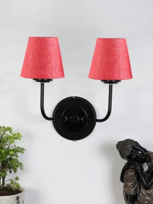 Ambika Home Dual Pink Jute Wall Mounted Lamp Iron Base Decorative Wall Lamp for Living Room, Bedroom & Hallway