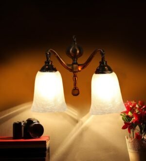 Ambika Home Dual Wall mounted Antique Gold lamp with White Milky Crinkle Glass | Modern Wall Light for Living Room Bedroom Hallway Lobby Staircase | Decorative Indoor Wall Sconce