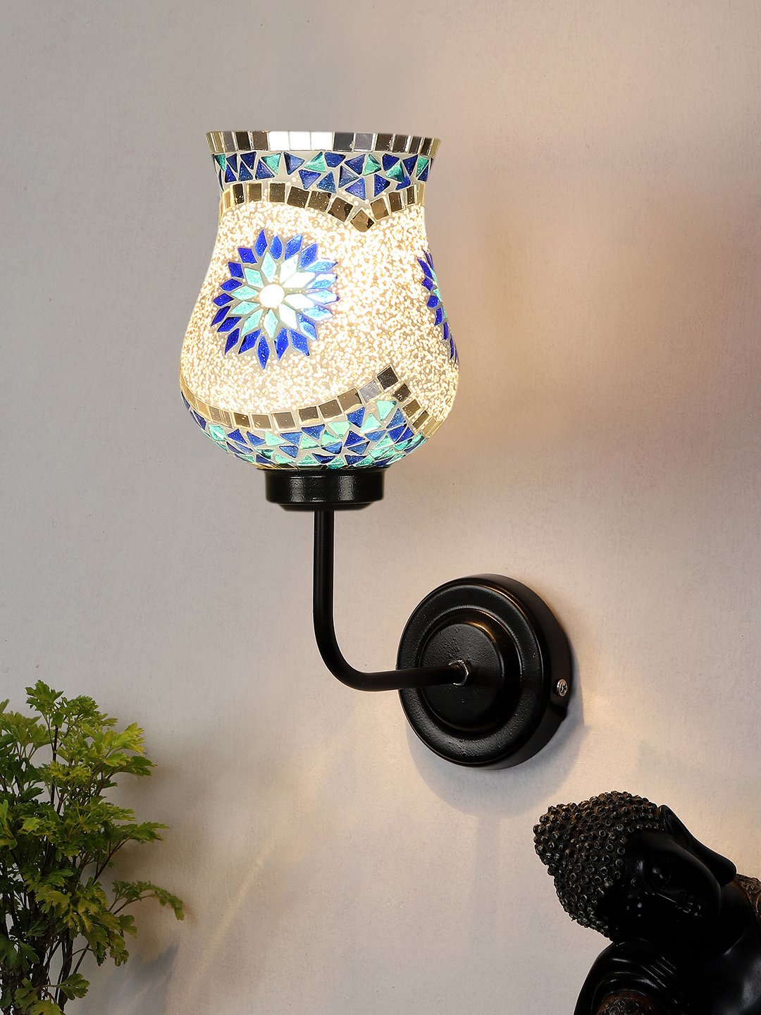 Ambika Home Multicolor Mosaic Glass shade wall mounted lamp with iron base Decorative Wall Lamp for Living Room, Bedroom & Hallway - Image 3