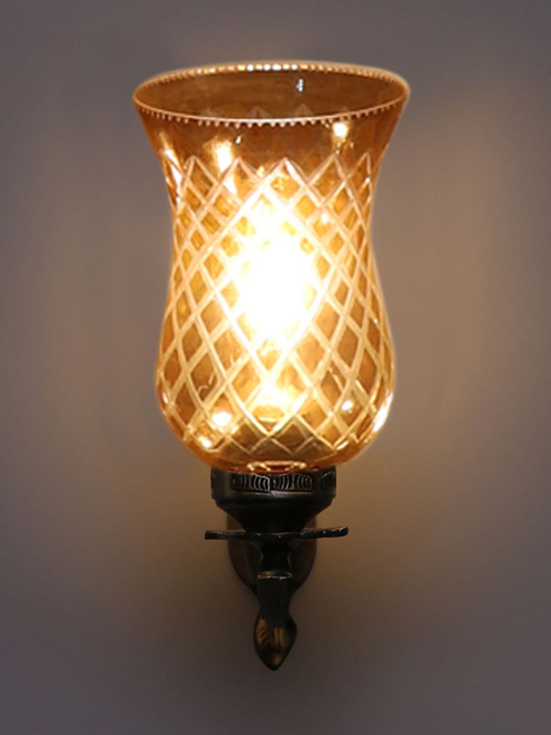 Ambika Home Antique wall lamp with Amber Smoke Glass | Modern Wall Light for Living Room Bedroom Hallway Lobby Staircase | Decorative Indoor Wall Sconce - Image 4