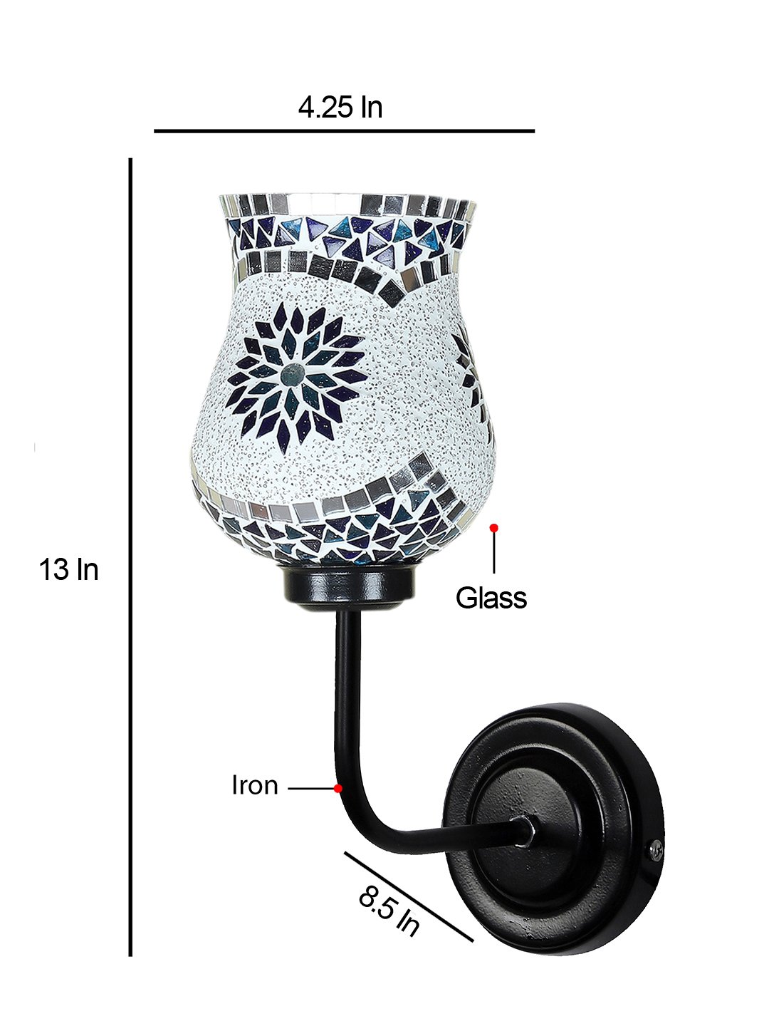 Ambika Home Multicolor Mosaic Glass shade wall mounted lamp with iron base Decorative Wall Lamp for Living Room, Bedroom & Hallway - Image 4