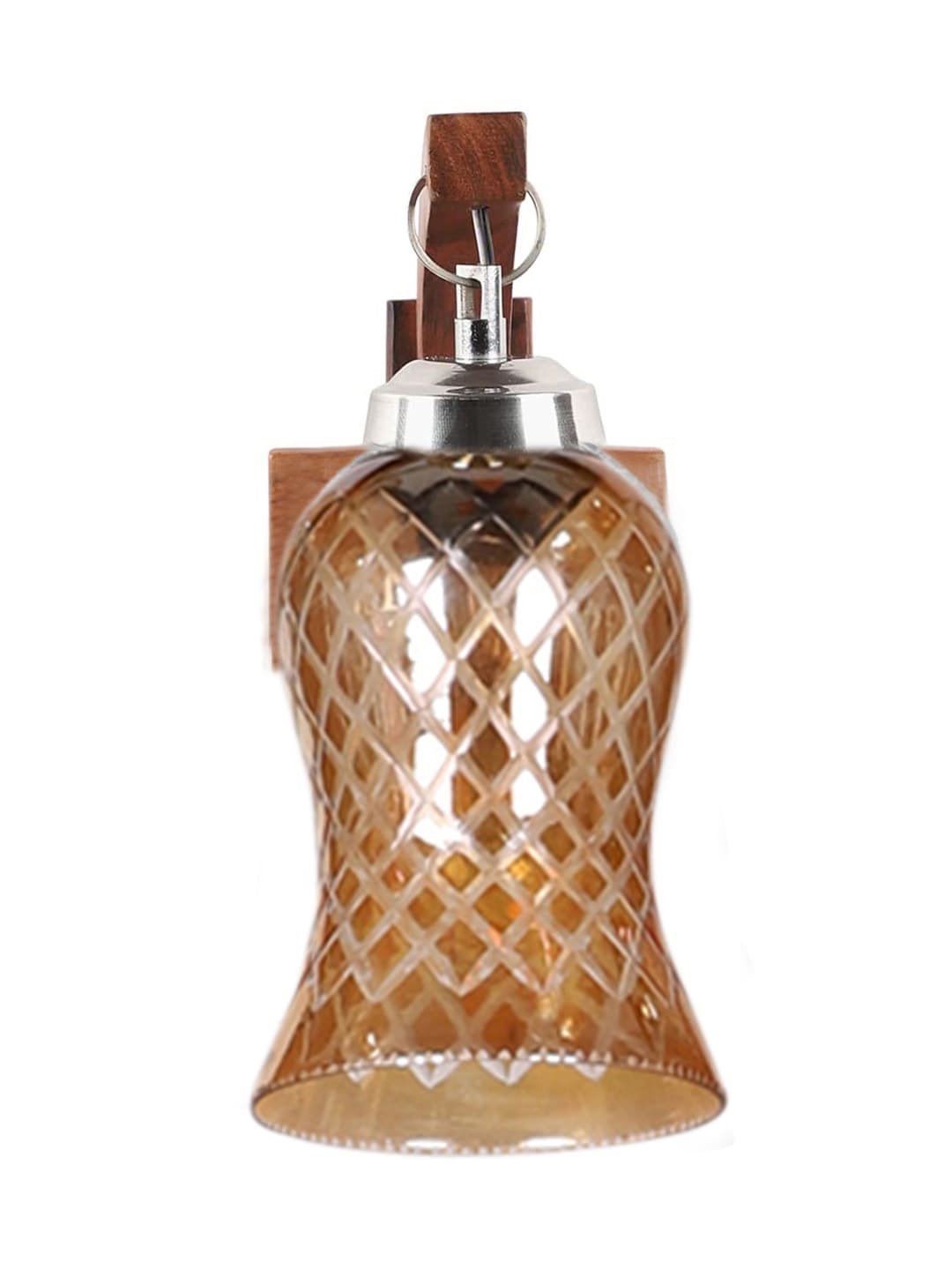 Ambika Home Wooden Wall Lamp with Amber Smoke Glass | Modern Wall Light for Living Room Bedroom Hallway Lobby Staircase | Decorative Indoor Wall Sconce - Image 4