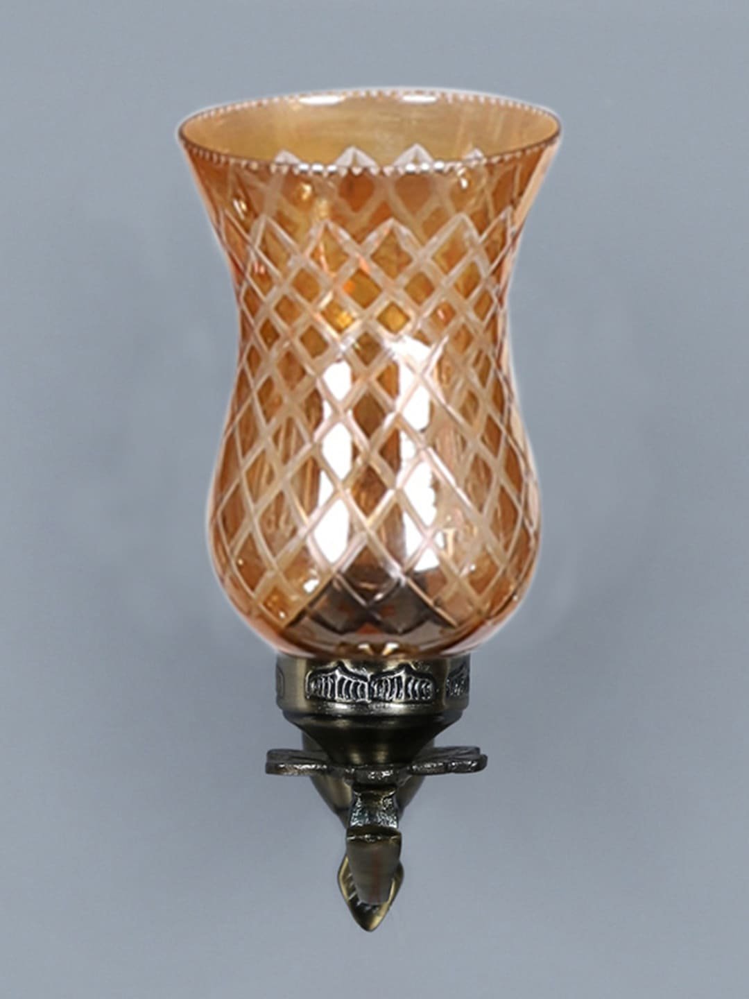 Ambika Home Antique wall lamp with Amber Smoke Glass | Modern Wall Light for Living Room Bedroom Hallway Lobby Staircase | Decorative Indoor Wall Sconce - Image 3