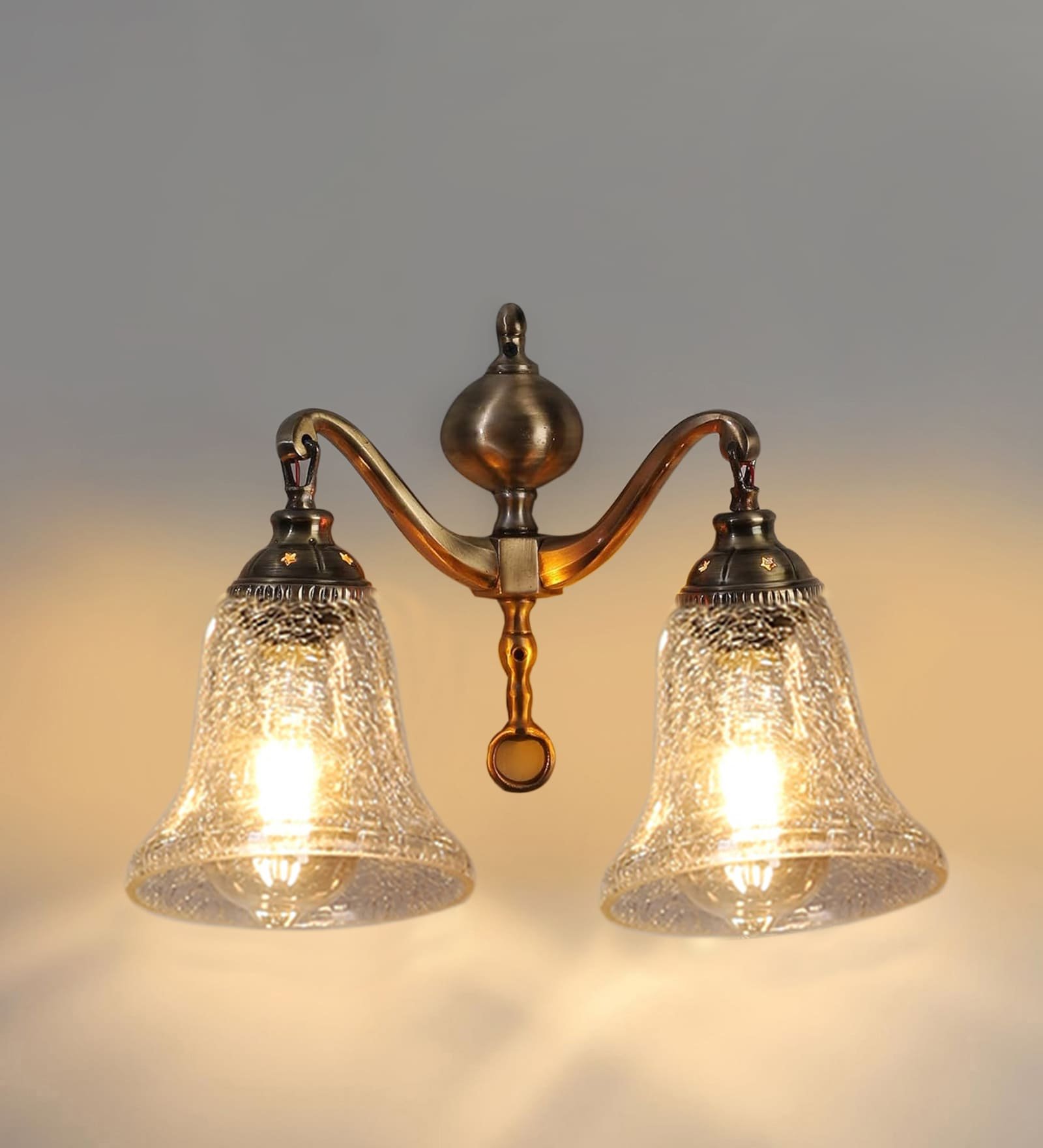 Ambika Home Dual Wall mounted Antique Gold lamp with Transparent Crinkle Glass | Modern Wall Light for Living Room Bedroom Hallway Lobby Staircase | Decorative Indoor Wall Sconce - Image 2