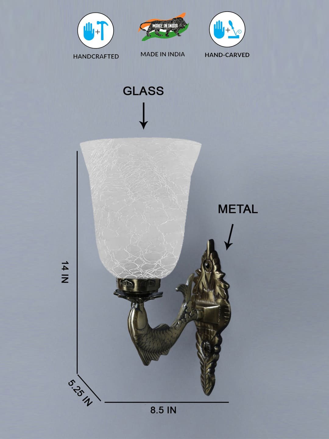Ambika Home Antique wall lamp with White Milky Crinkle Glass | Modern Wall Light for Living Room Bedroom Hallway Lobby Staircase | Decorative Indoor Wall Sconce - Image 3