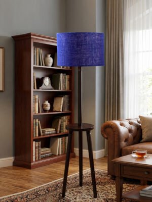Premium Maroon Jute Shade Floor Lamp with Wooden Shelf Stand for Living Room, Bedroom & Reading Corner | Modern Decorative Standing Lamp | Solid Wood Base | Elegant Home Lighting