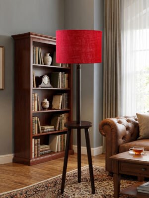 Premium Blue Jute Shade Floor Lamp with Wooden Shelf Stand for Living Room, Bedroom & Reading Corner | Modern Decorative Standing Lamp | Solid Wood Base | Elegant Home Lighting