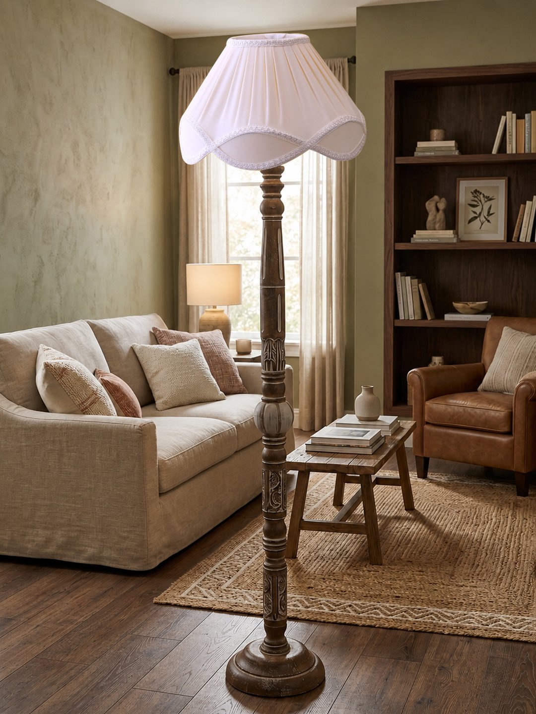 Ambika Home Ivory Manor White Brushed Floor Lamp | Premium Living Room, Bedroom & Hallway Lighting | E27 Holder & Bulb Included