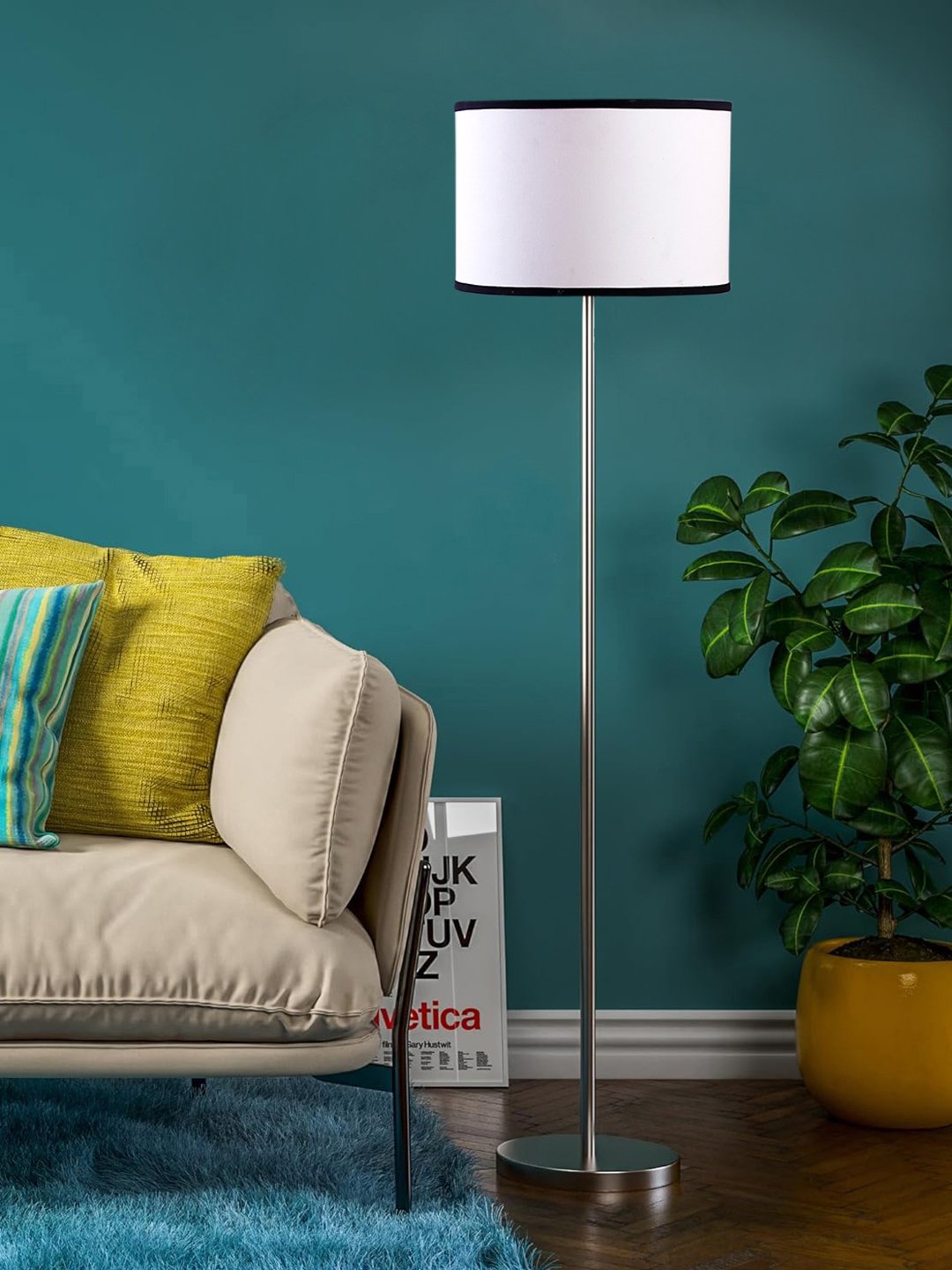Ambika Home Signature White Decorative Steel Floor Lamp for Premium Living Spaces | E27 Holder Included Bulb