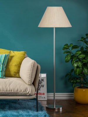 Ambika Home Grand Off-white  Steel Standing Lamp for Lounge, Villa & Hotel Interiors | E27 Holder Included Bulb