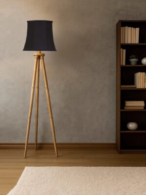 Ambika Home Modern Black  Natural Tripod Standing Lamp for Bedroom, Lounge & Reading Corner | E27 Holder Included Bulb