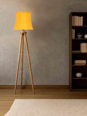 Ambika Home Designer Yellow Wooden Natural Tripod Floor Light for Living Space & Hotels | E27 Holder Included Bulb