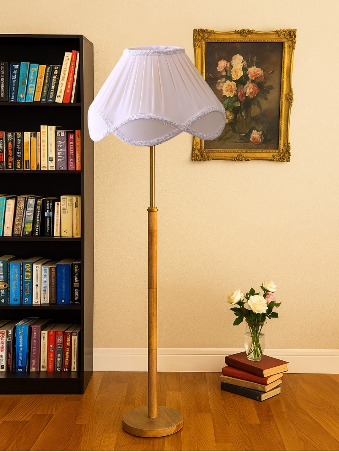 Ambika Home Off-white Shade Premium Floor Lamp for Living Room, Bedroom & Hallway | Decorative Standing Light | E27 Holder Included Bulb