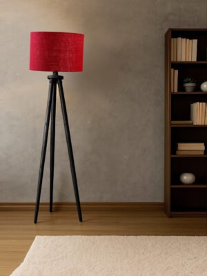Ambika Home Premium Blue  Fabric Shade Floor Lamp for Hallway & Guest Room | Wooden Tripod Stand | E27 Holder Included Bulb