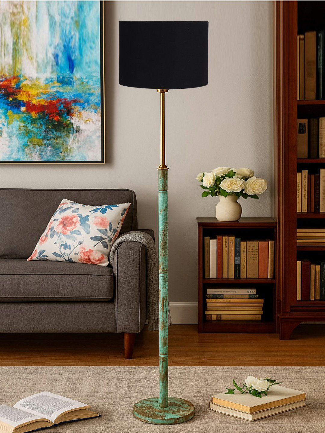 Ambika Home Black Shade Premium Floor Lamp for Living Room, Bedroom & Hallway | Decorative Standing Light | E27 Holder Included Bulb