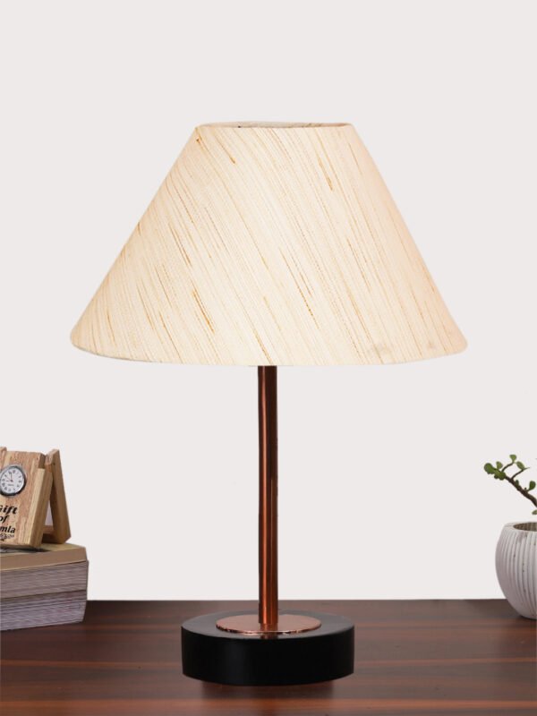 Ambika Home Luxury Premium Devansh Grey cotton table lamp with Natural Wood Base & Copper Pipe (10X16.25 inches)-32 Lamp with Grey Shade for Living Room, Bedroom & Hallway