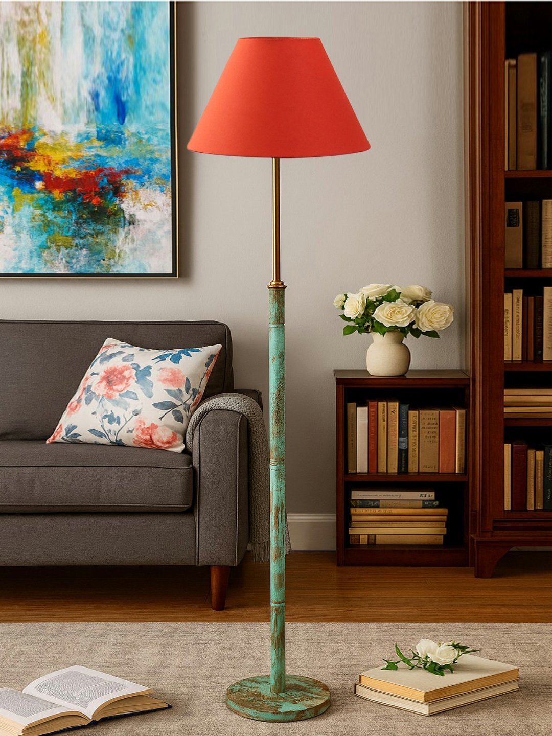 Ambika Home Orange Shade Premium Floor Lamp for Living Room, Bedroom & Hallway | Decorative Standing Light | E27 Holder Included Bulb