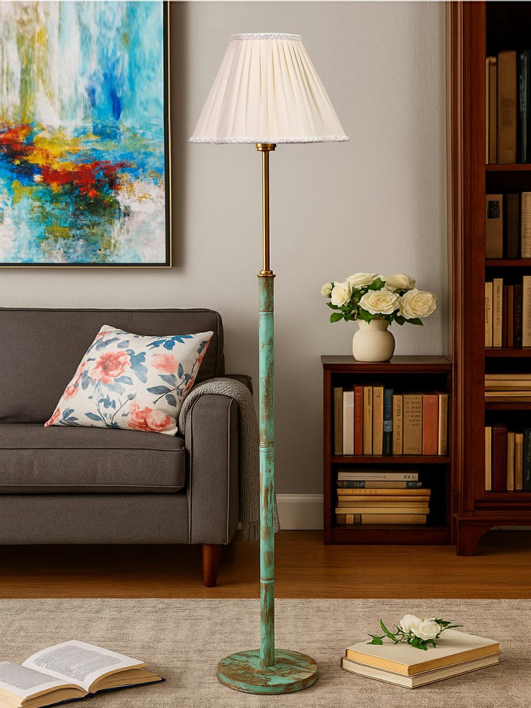 Ambika Home Off-white Shade Premium Floor Lamp for Living Room, Bedroom & Hallway | Decorative Standing Light | E27 Holder Included Bulb