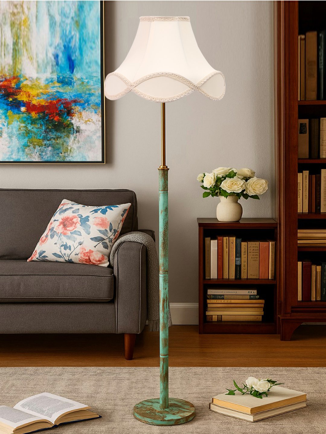 Ambika Home Off-white Shade Premium Floor Lamp for Living Room, Bedroom & Hallway | Decorative Standing Light | E27 Holder Included Bulb