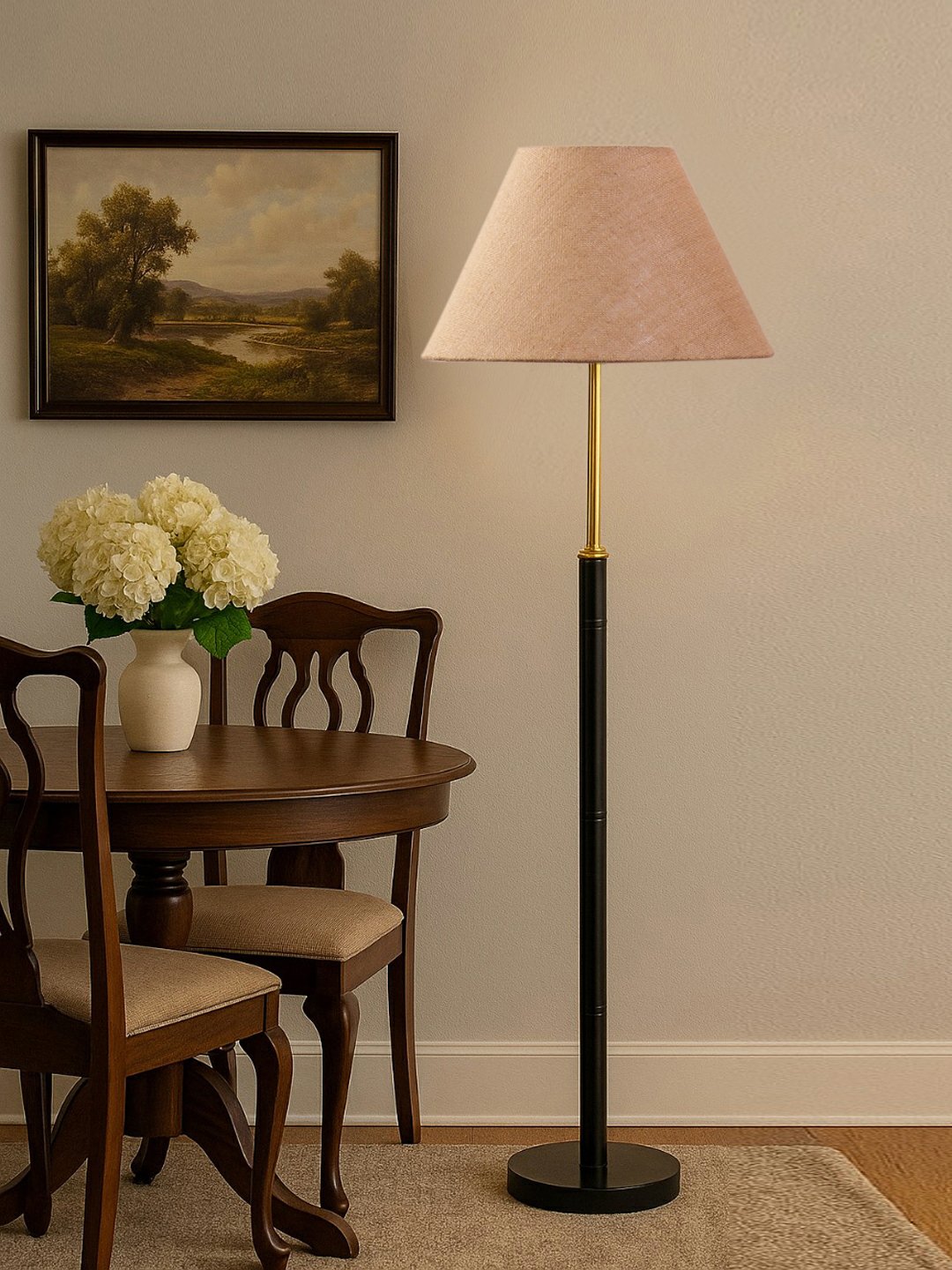 Ambika Home Beige Shade Premium Floor Lamp for Living Room, Bedroom & Hallway | Decorative Standing Light | E27 Holder Included Bulb
